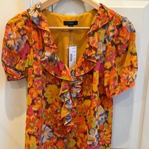 NWT J. Crew Multicolor Ruffle XS Blouse